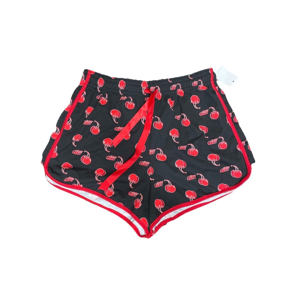 Coca Cola Novelty Shorts Red White Black Pull On Elastic Waist Cherries Large